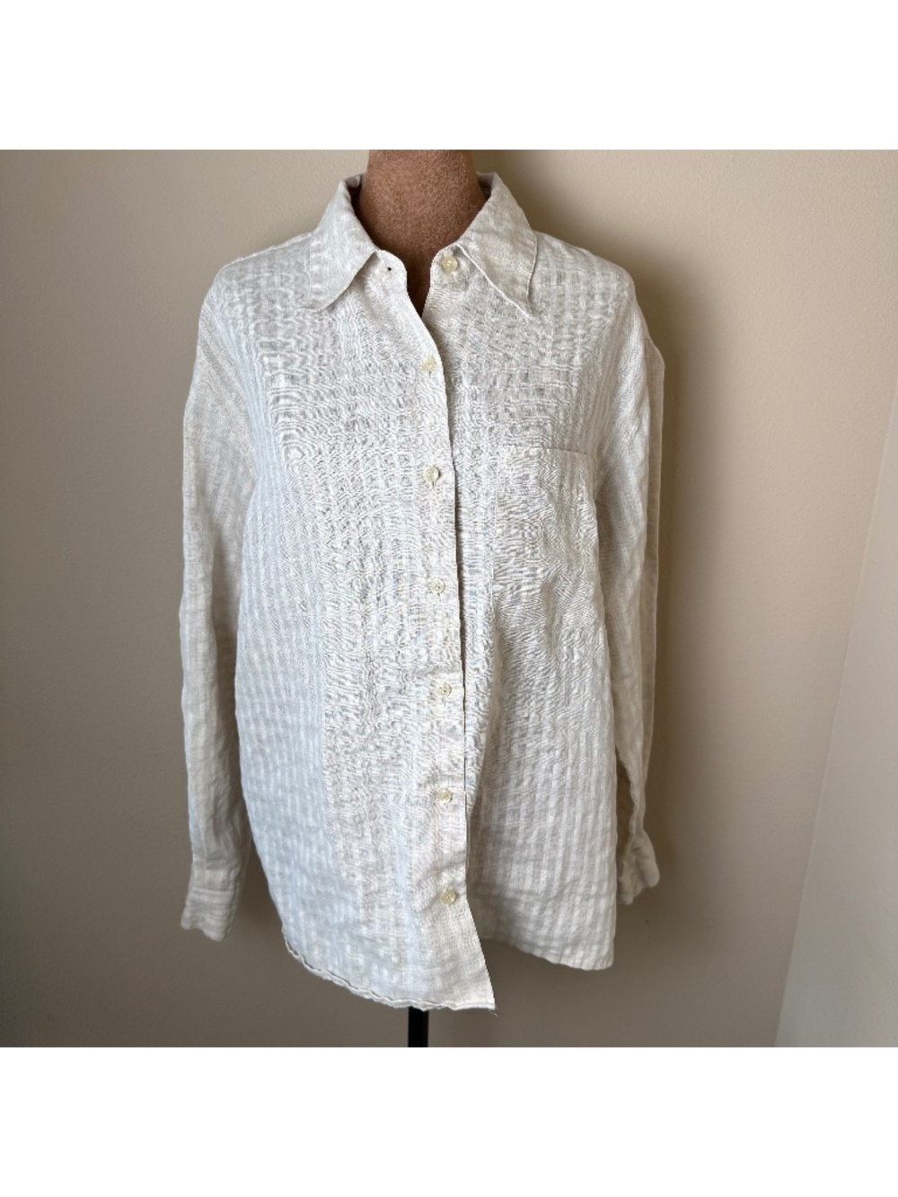 Vintage Irish Linen Button Down Shirt Womens Large Beige Liz Claiborne Lizsport